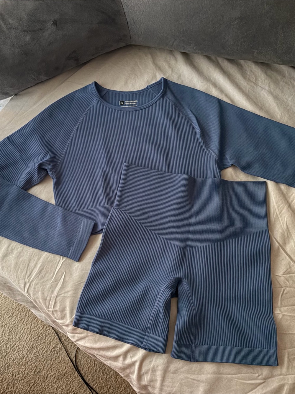 ribbed blue workout set